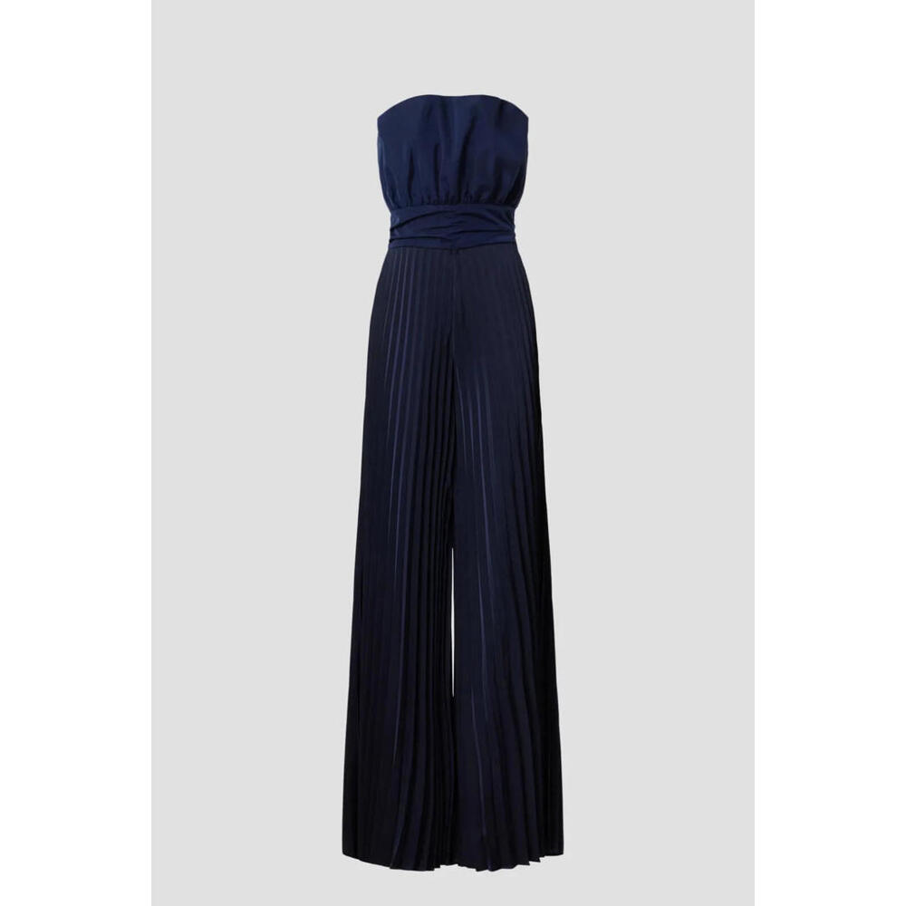 One33 Social Badgley Mischka  Wide-Leg Pleated Jumpsuit $750 Navy sz 6 Satin - Picture 5 of 6